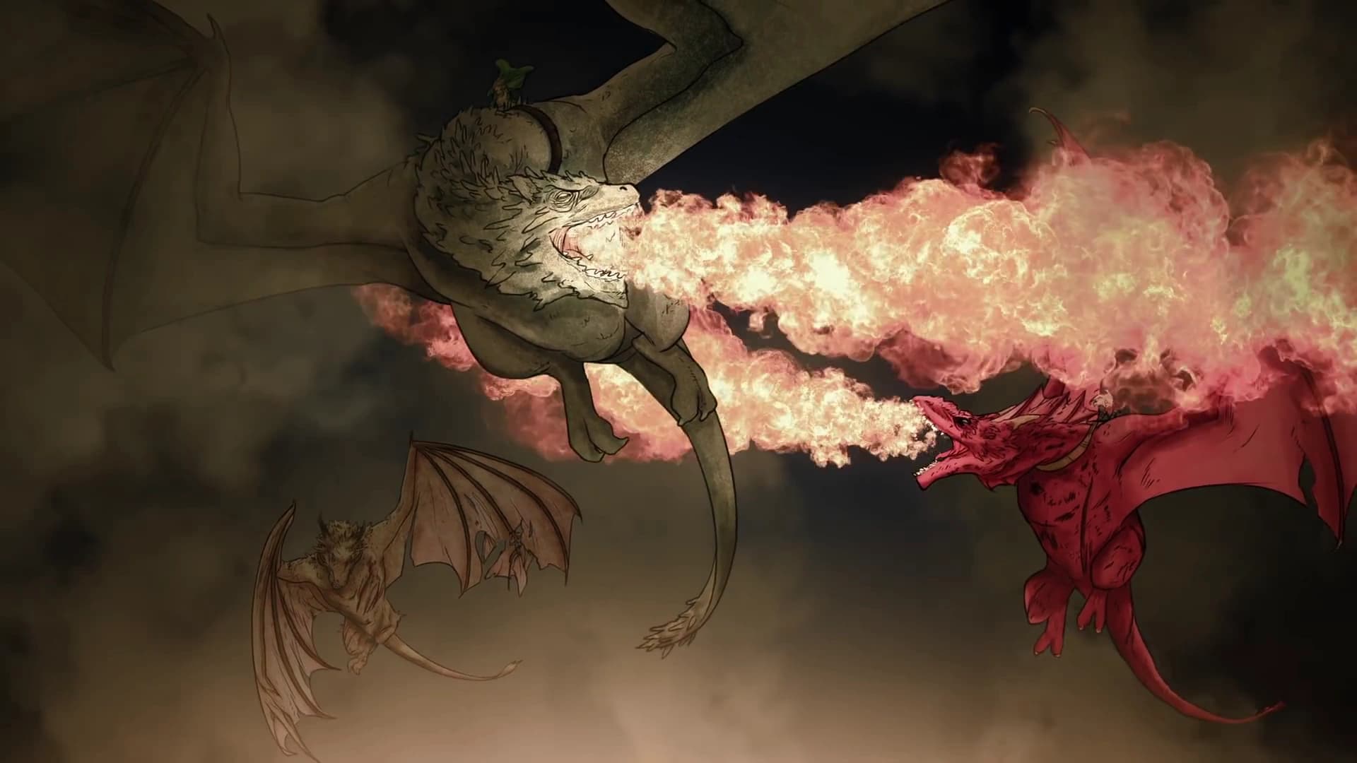 Artist's depiction of dragons battling during the Dance of the Dragons