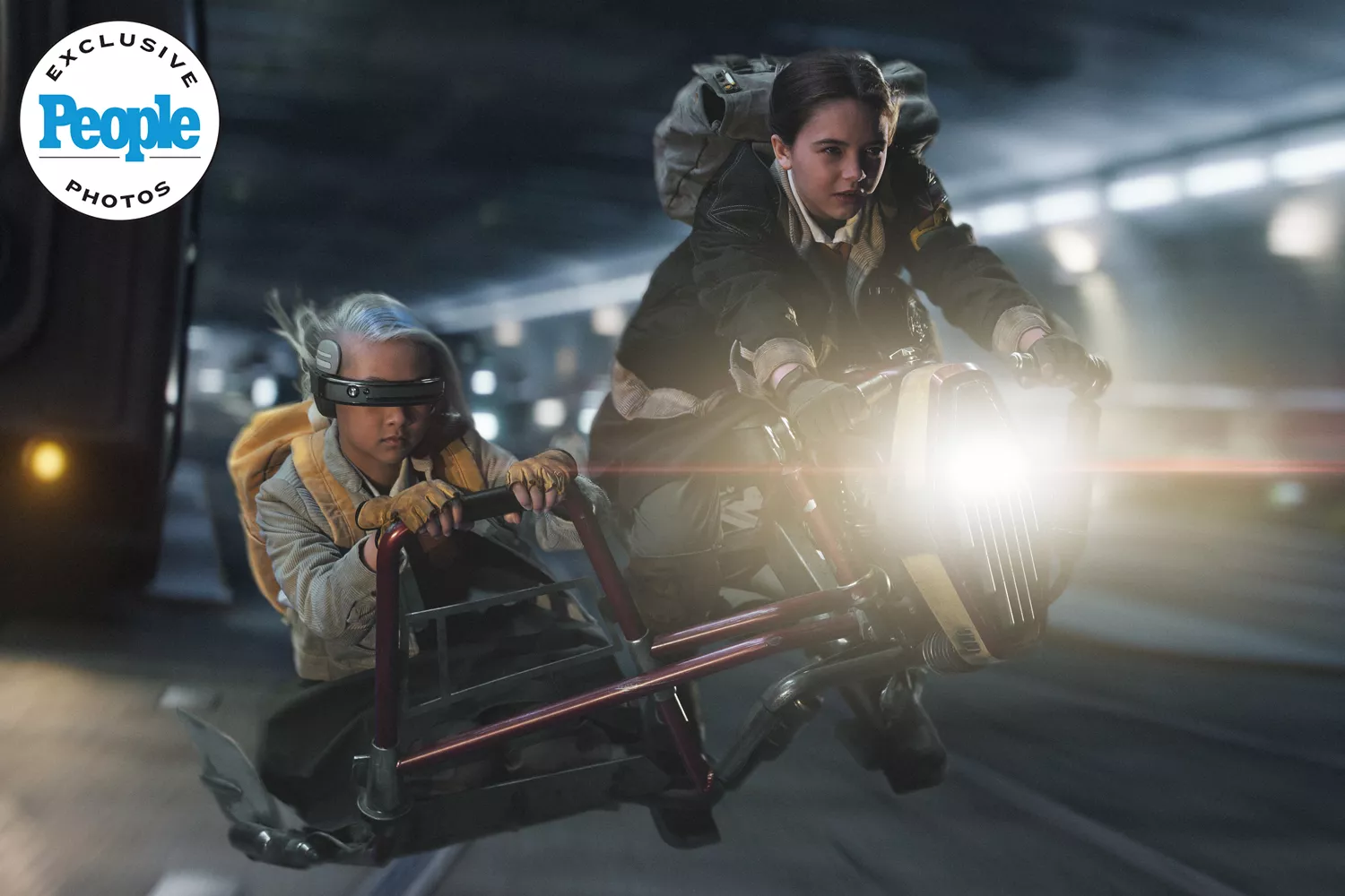 Young cast members on hoverbikes in Star Wars: Skeleton Crew