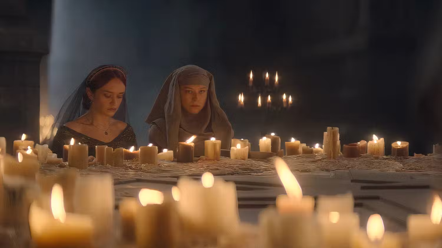 Rhaenyra Targaryen and Alicent Hightower in intense discussion